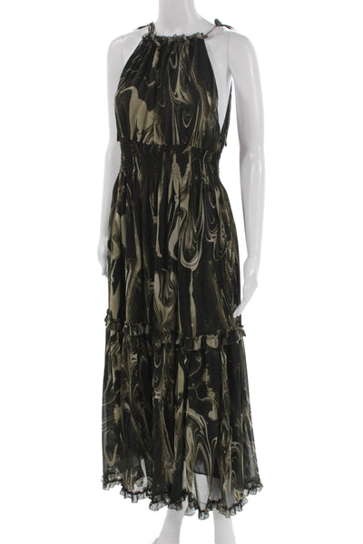Banana Republic Women Maxi Halter Black Geometric Dress Size S Petite