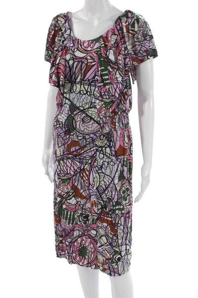 Pringle of Scotland Women Shift Dress Multicolor Scoop Neck Size S