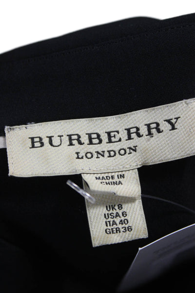 Burberry London Women Black Silk Shirt Dress Button Short Sleeve Size 6