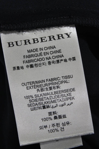 Burberry London Women Black Silk Shirt Dress Button Short Sleeve Size 6