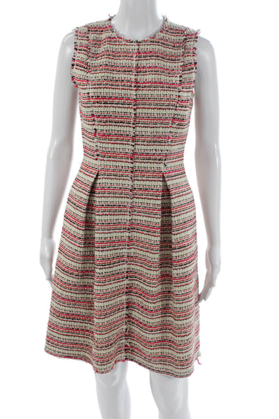 Rebecca Taylor Women Fit Flare Cotton Sleeveless Round Neck Beige Dress Size 2
