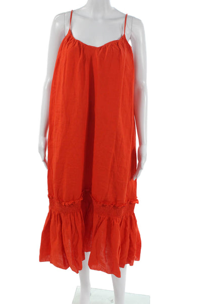 Banana Republic Women Linen Orange V-Neck Sleeveless Maxi Dress Petite Size XS