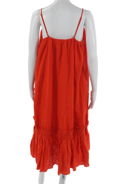 Banana Republic Women Linen Orange V-Neck Sleeveless Maxi Dress Petite Size XS