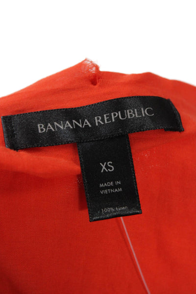 Banana Republic Women Linen Orange V-Neck Sleeveless Maxi Dress Petite Size XS