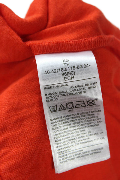 Banana Republic Women Linen Orange V-Neck Sleeveless Maxi Dress Petite Size XS