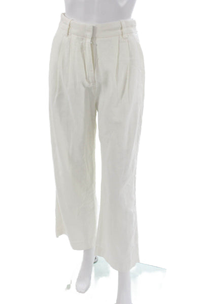 Abercrombie & Fitch Womens Cropped Linen Pants White Zip Size XS