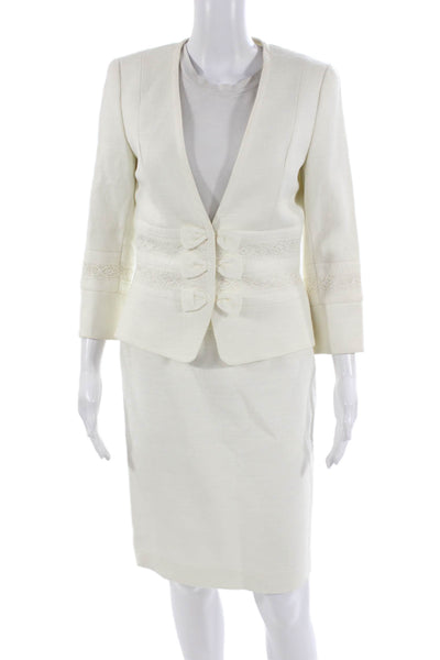 Escada Women Skirt Suit White Cotton 3/4 Sleeve Pre-Owned Size 34