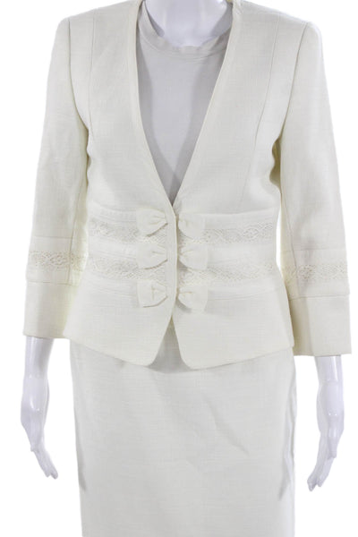 Escada Women Skirt Suit White Cotton 3/4 Sleeve Pre-Owned Size 34