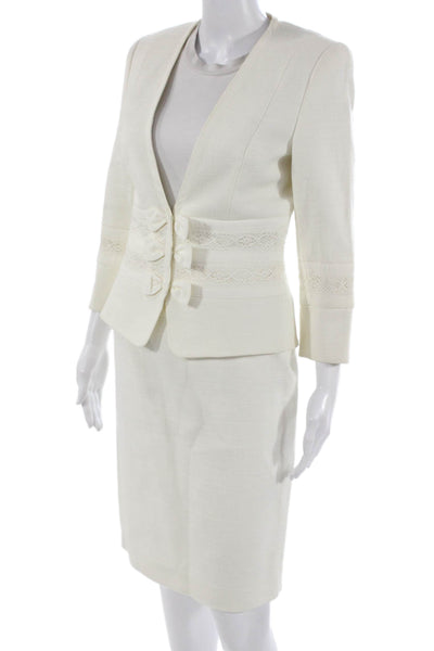 Escada Women Skirt Suit White Cotton 3/4 Sleeve Pre-Owned Size 34