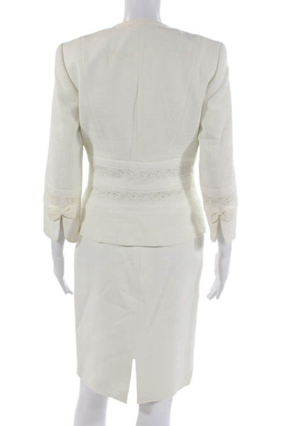 Escada Women Skirt Suit White Cotton 3/4 Sleeve Pre-Owned Size 34