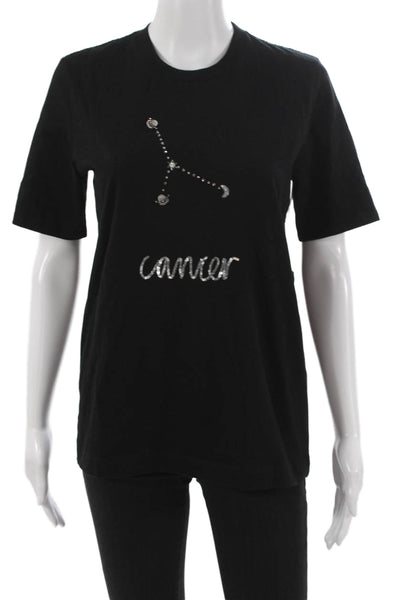 Markus Lupfer Women Basic Black Cotton T-Shirt Crew Neck Short Sleeve Size XS