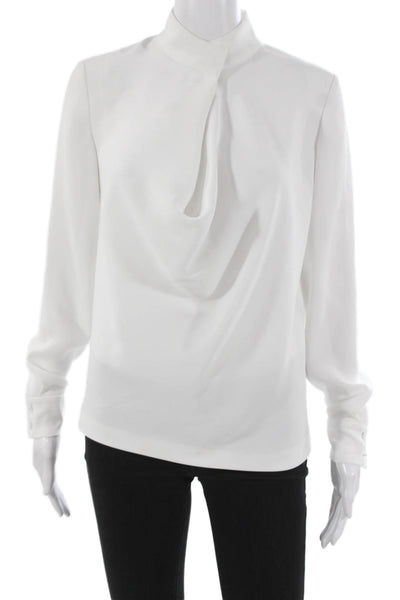 Elizabeth and James Women White Cowl Neck Long Sleeve Basic Blouse Size XS
