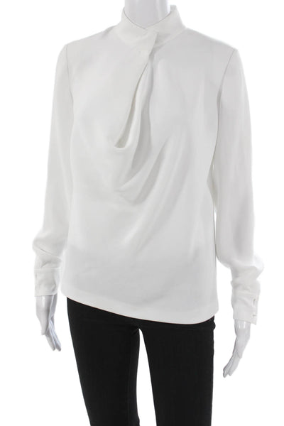 Elizabeth and James Women White Cowl Neck Long Sleeve Basic Blouse Size XS