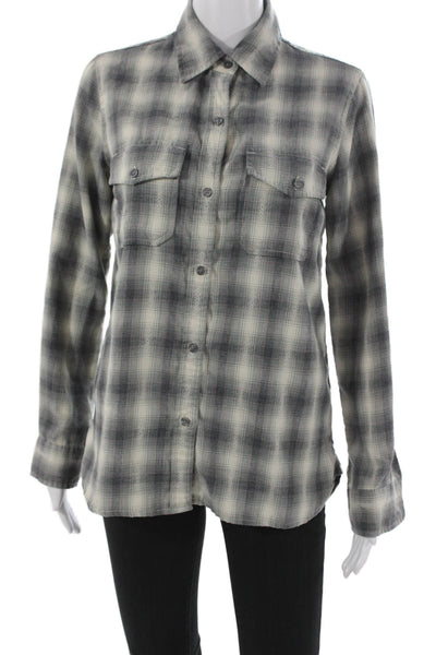 Current/Elliott Womens Plaid Collared Long Sleeve Button-Up Gray Size 1