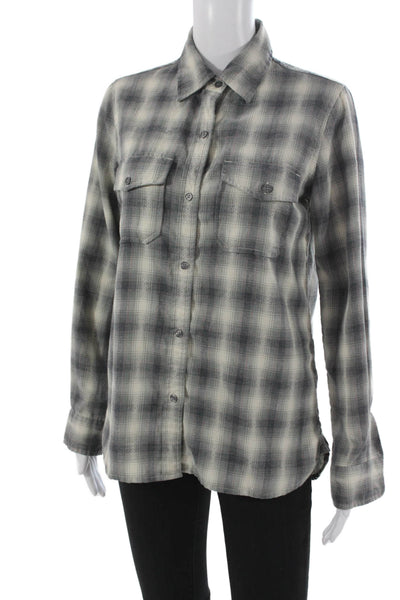 Current/Elliott Womens Plaid Collared Long Sleeve Button-Up Gray Size 1