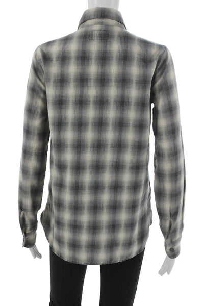 Current/Elliott Womens Plaid Collared Long Sleeve Button-Up Gray Size 1