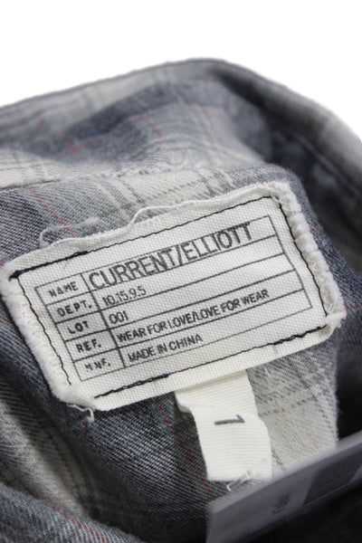 Current/Elliott Womens Plaid Collared Long Sleeve Button-Up Gray Size 1