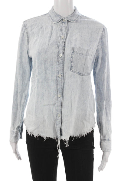 Rails Womens Basic Lyocell Collared Button Up Long Sleeve Blue Size XS