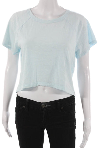 Beyond Yoga Women Cropped T-Shirt Blue Crew Neck Short Sleeve Modal Size S