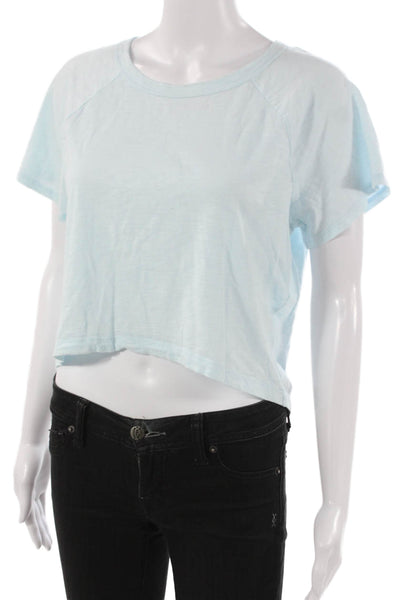 Beyond Yoga Women Cropped T-Shirt Blue Crew Neck Short Sleeve Modal Size S