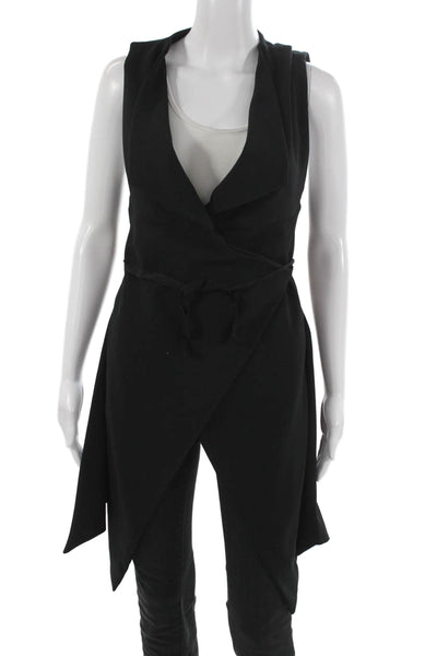 Porto Women Black Sleeveless V-Neck Tunic Vest Tie Polyester Blend Size 0