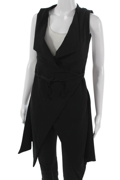 Porto Women Black Sleeveless V-Neck Tunic Vest Tie Polyester Blend Size 0