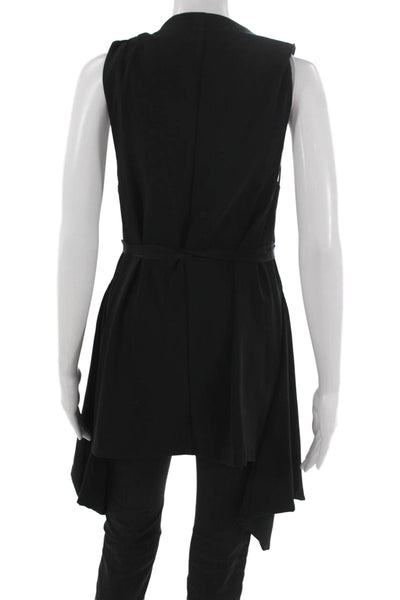 Porto Women Black Sleeveless V-Neck Tunic Vest Tie Polyester Blend Size 0