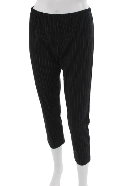 Porto Women Capri Pants Black Striped Nylon Pull On Size 3