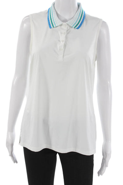 G/Fore Womens Collared Sleeveless Blouse White Button Polyester Size L