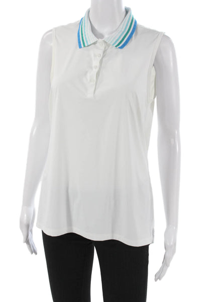 G/Fore Womens Collared Sleeveless Blouse White Button Polyester Size L