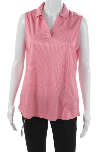 PGA Tour Womens Pink Sleeveless Collared Polo Blouse Check Polyester Size L