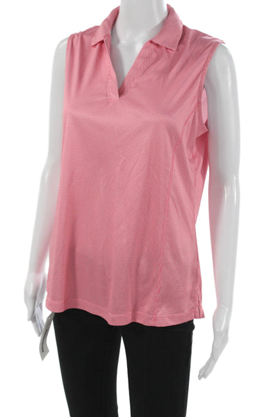 PGA Tour Womens Pink Sleeveless Collared Polo Blouse Check Polyester Size L
