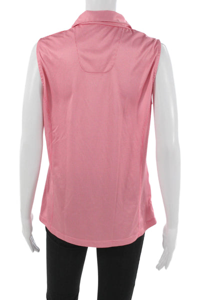 PGA Tour Womens Pink Sleeveless Collared Polo Blouse Check Polyester Size L