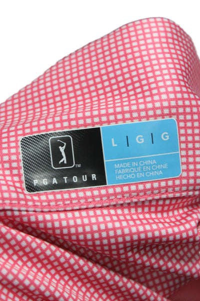 PGA Tour Womens Pink Sleeveless Collared Polo Blouse Check Polyester Size L