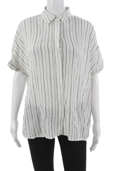 Allsaints Womens Striped Viscose Button-Up Blouse Short Sleeve White Size M