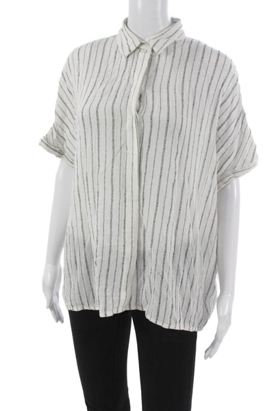 Allsaints Womens Striped Viscose Button-Up Blouse Short Sleeve White Size M
