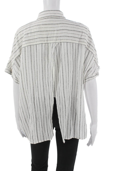 Allsaints Womens Striped Viscose Button-Up Blouse Short Sleeve White Size M