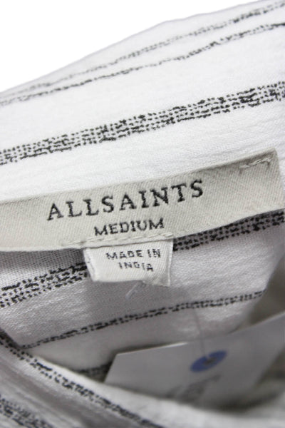 Allsaints Womens Striped Viscose Button-Up Blouse Short Sleeve White Size M
