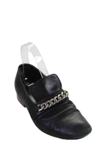 Celine Womens Leather Chain Embellished Slip On Loafers Shoes Black Size 6.5