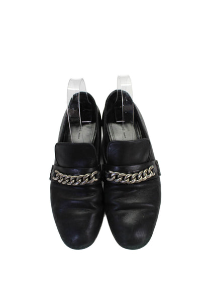 Celine Womens Leather Chain Embellished Slip On Loafers Shoes Black Size 6.5