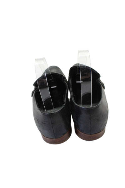 Celine Womens Leather Chain Embellished Slip On Loafers Shoes Black Size 6.5