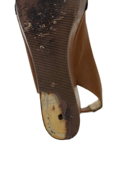 Fendi Womens Embellished Slingback Wedge Platform Shoes Brown Size 6.5
