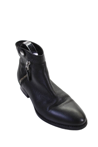Aquatalia Womens Leather Zip Snap Detail Ankle Boots Shoes Black Size 6.5