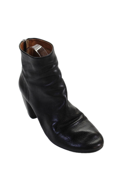 Marsell Womens Leather Block Heels Zip Ankle Boots Shoes Black Size 6.5