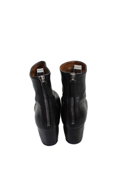 Marsell Womens Leather Block Heels Zip Ankle Boots Shoes Black Size 6.5