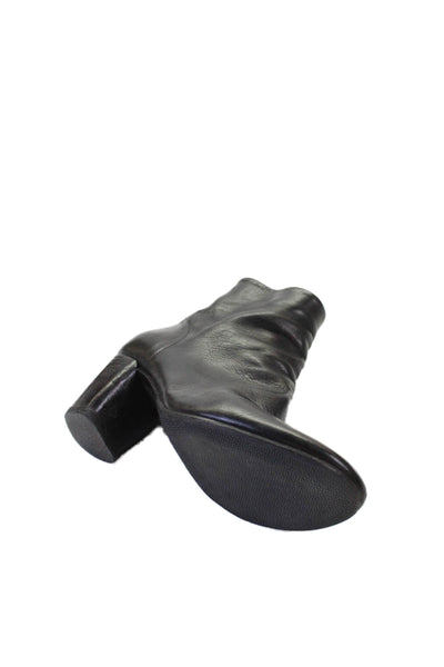 Marsell Womens Leather Block Heels Zip Ankle Boots Shoes Black Size 6.5