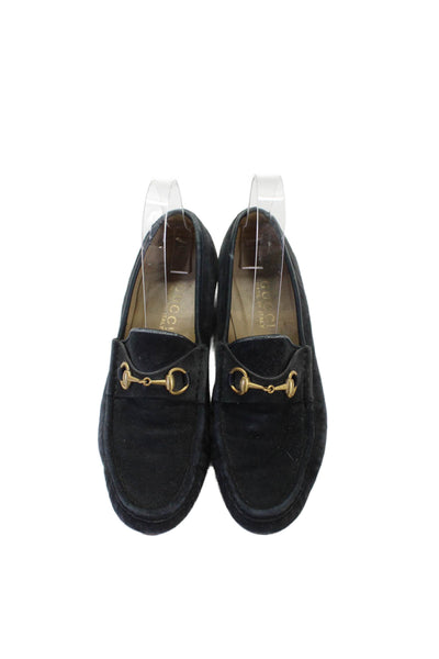 Gucci Womens Horsebit Suede Slip On Loafers Shoes Black Size 6.5B