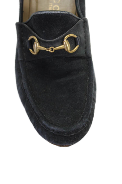 Gucci Womens Horsebit Suede Slip On Loafers Shoes Black Size 6.5B