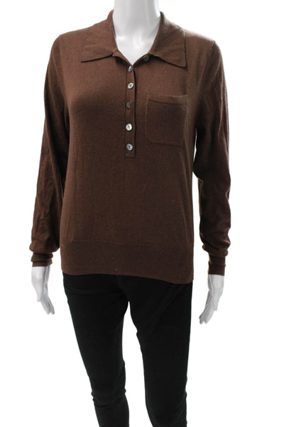 Zara Women Brown Henley Sweater Long Sleeve Collared Acrylic Size M