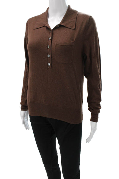 Zara Women Brown Henley Sweater Long Sleeve Collared Acrylic Size M